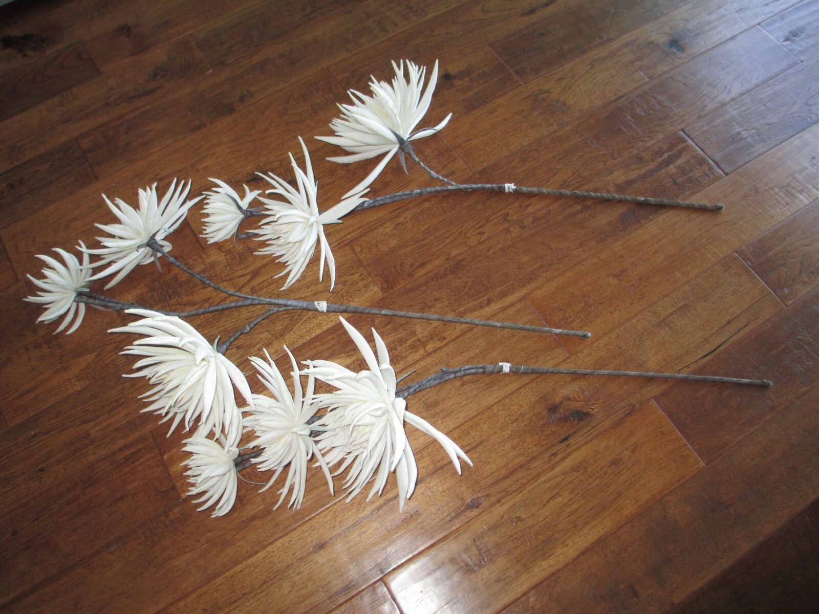 Decorative White Dahlias- 3 Branches Each With 1 Large, 1 Medium 1 Small Dahlias