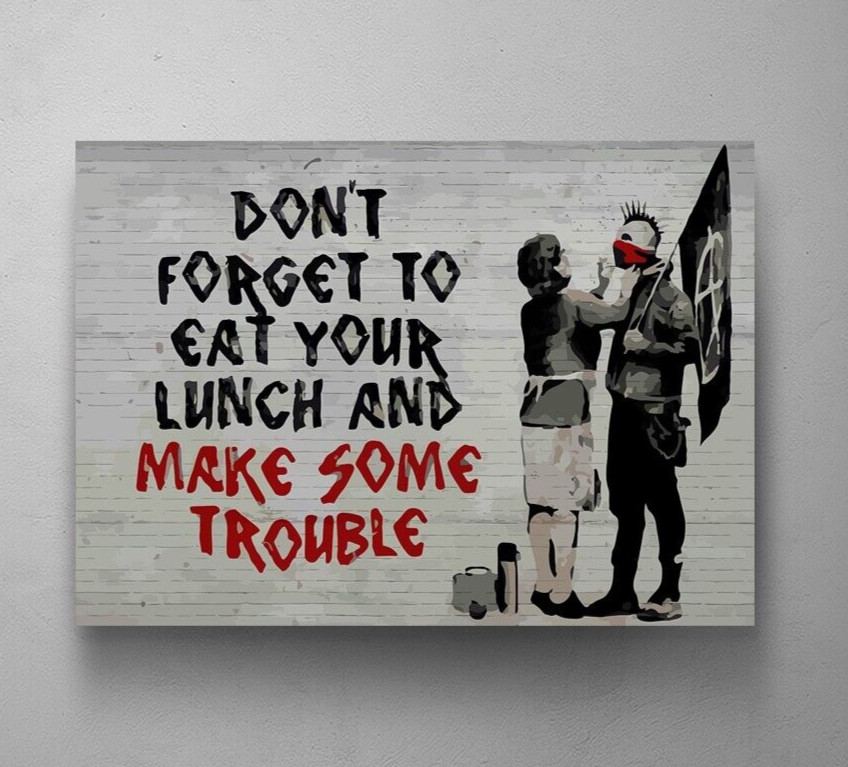 BANKSY Canvas Wall Art “Don’t Forget To Eat Your Lunch” Framed Artwork Prints