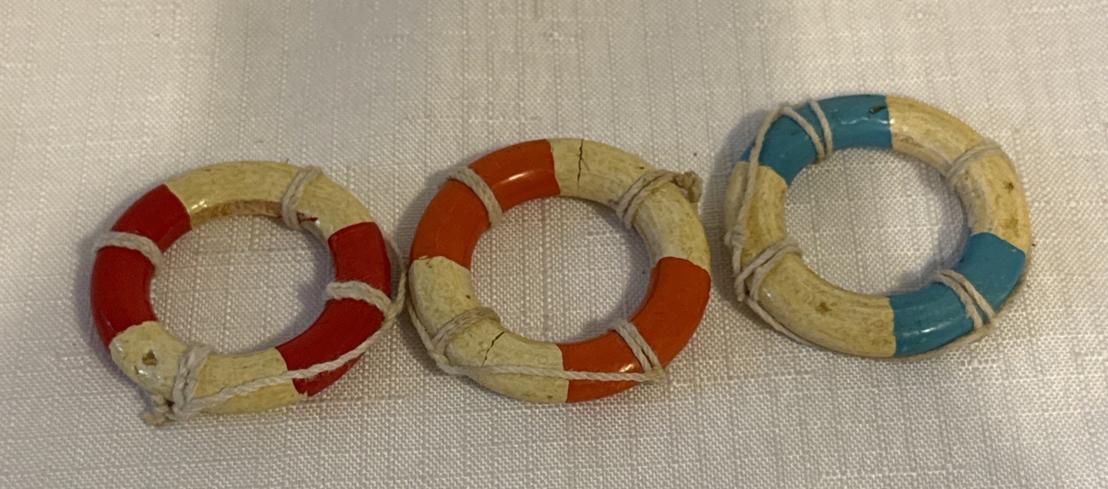 Vintage Red/White- Orange/White – Blue/White Miniature Wood Life Rings!