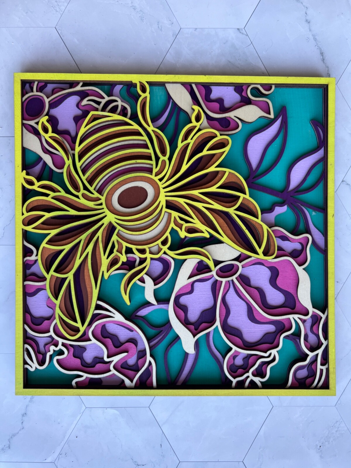 Flower Bumble bee 8 layer Mandala Wooden Art Decor Every Room Great present 🎁
