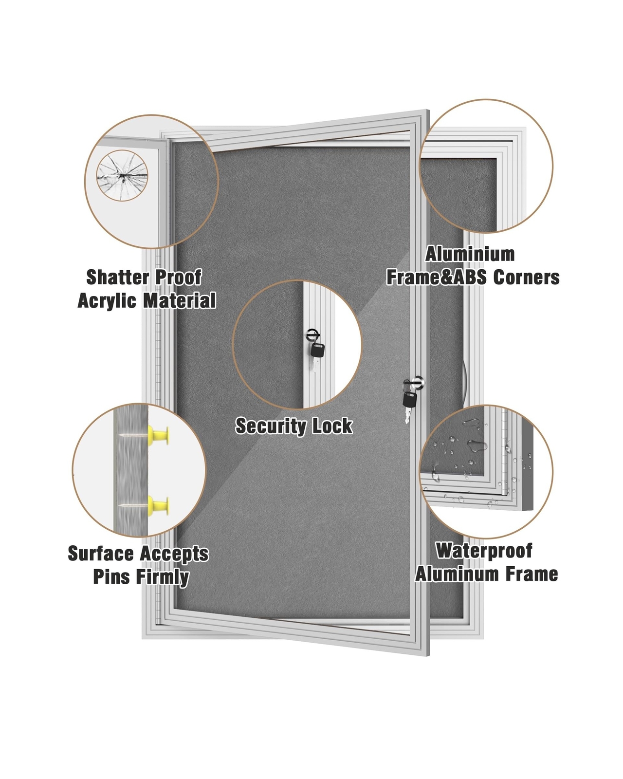 36″x24″ Enclosed Bulletin Board, Outdoor Lockable Weather-Resistant Aluminum …