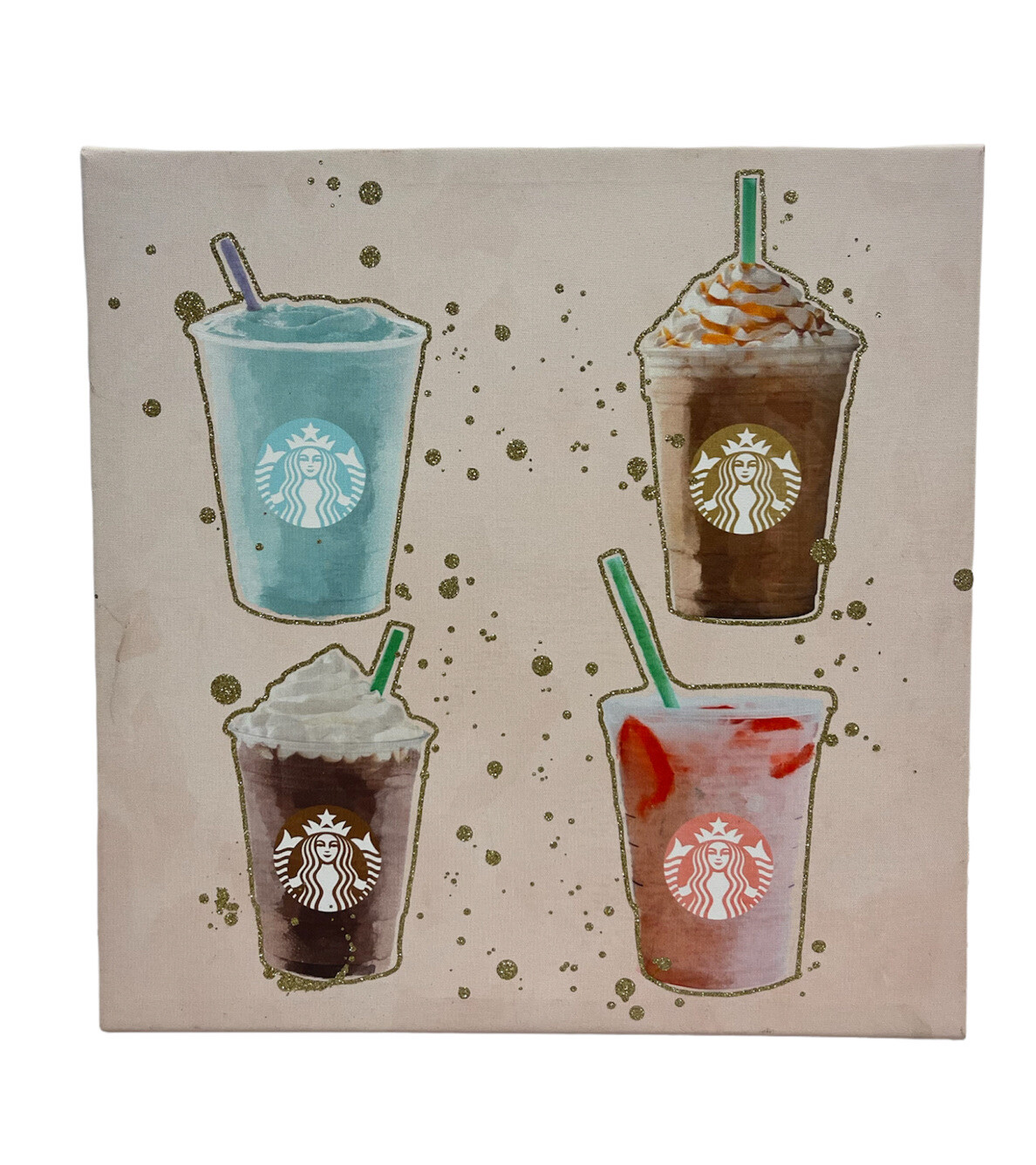 Starbucks- Coffee Addict – 14” X 14” Canvas Wall Art Pink Glitter Girly