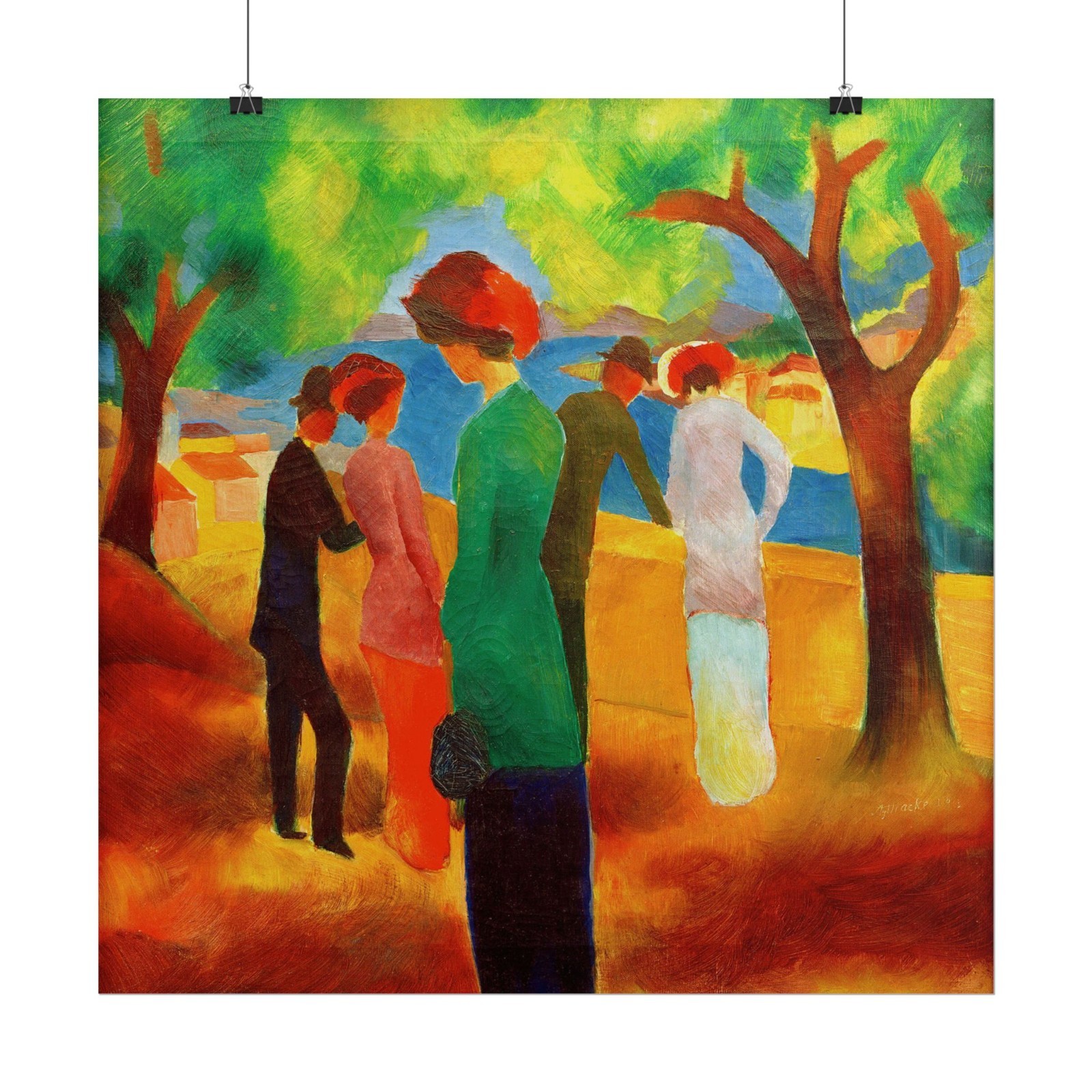 Lady in a green jacket Matte Square Poster 23″x23″