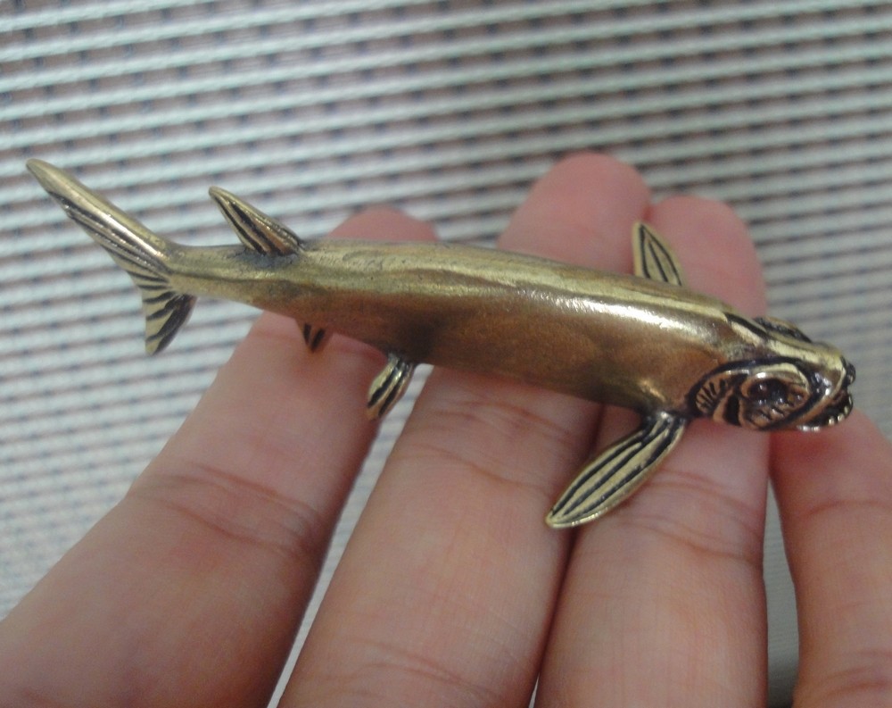 Solid Brass Barracuda Fish Figurine Bronze Color Sculpture for Home Decor