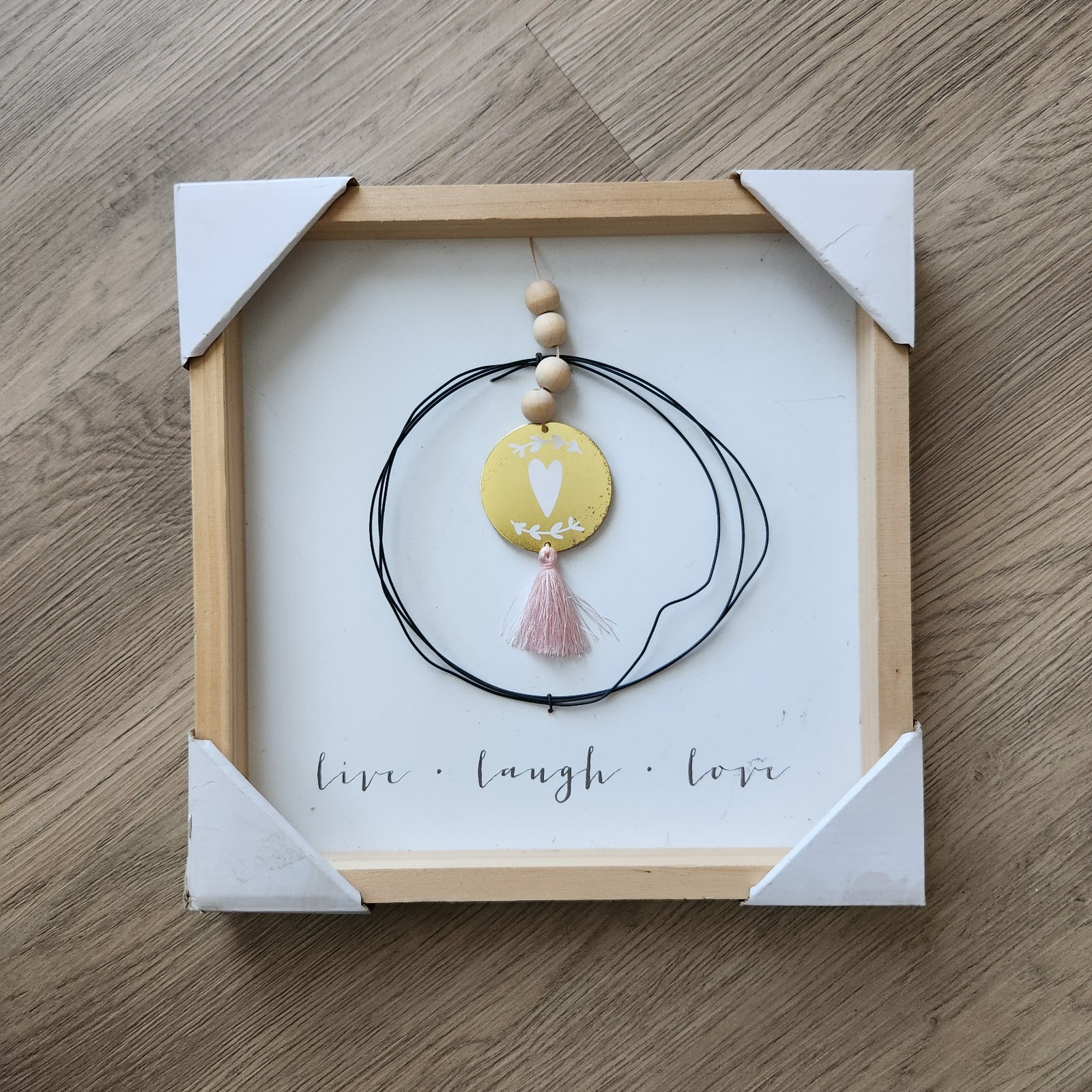 Wooden Boho Wall Hanging Decor Sign Inspirational Quote Live Laugh Love 12×12″