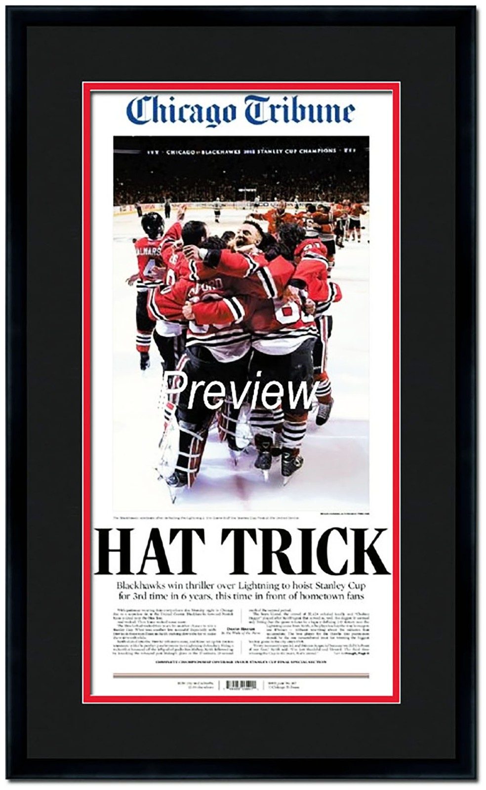 11×22 Newspaper Frame With Black and Red Double Mat