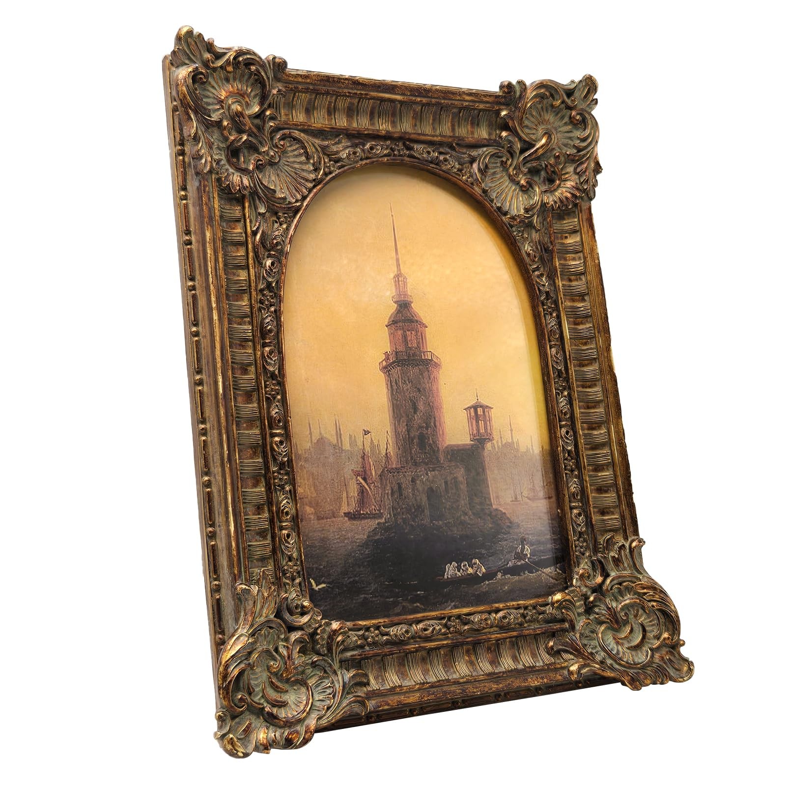 4×6 Vintage Picture Frame, Antique Bronze Gold Ornate Arched Photo Frame