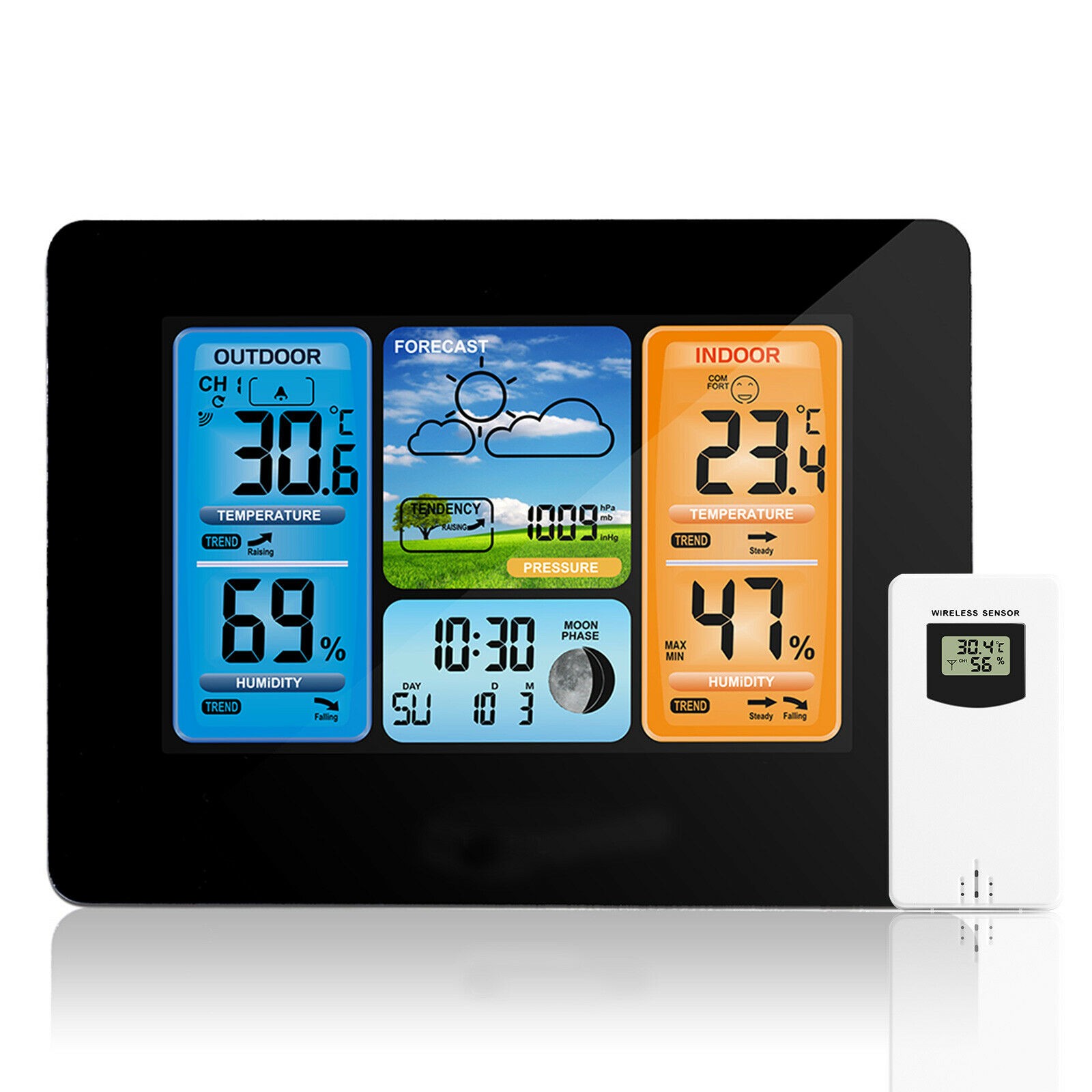 Wireless Indoor & Outdoor Weather Station Clock Calendar Digital LCD Thermometer
