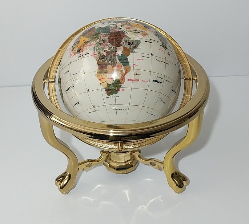 “Mother of Pearl” TypeGemstone Globe (8 In) Brass Gimbal Stand See Pictures