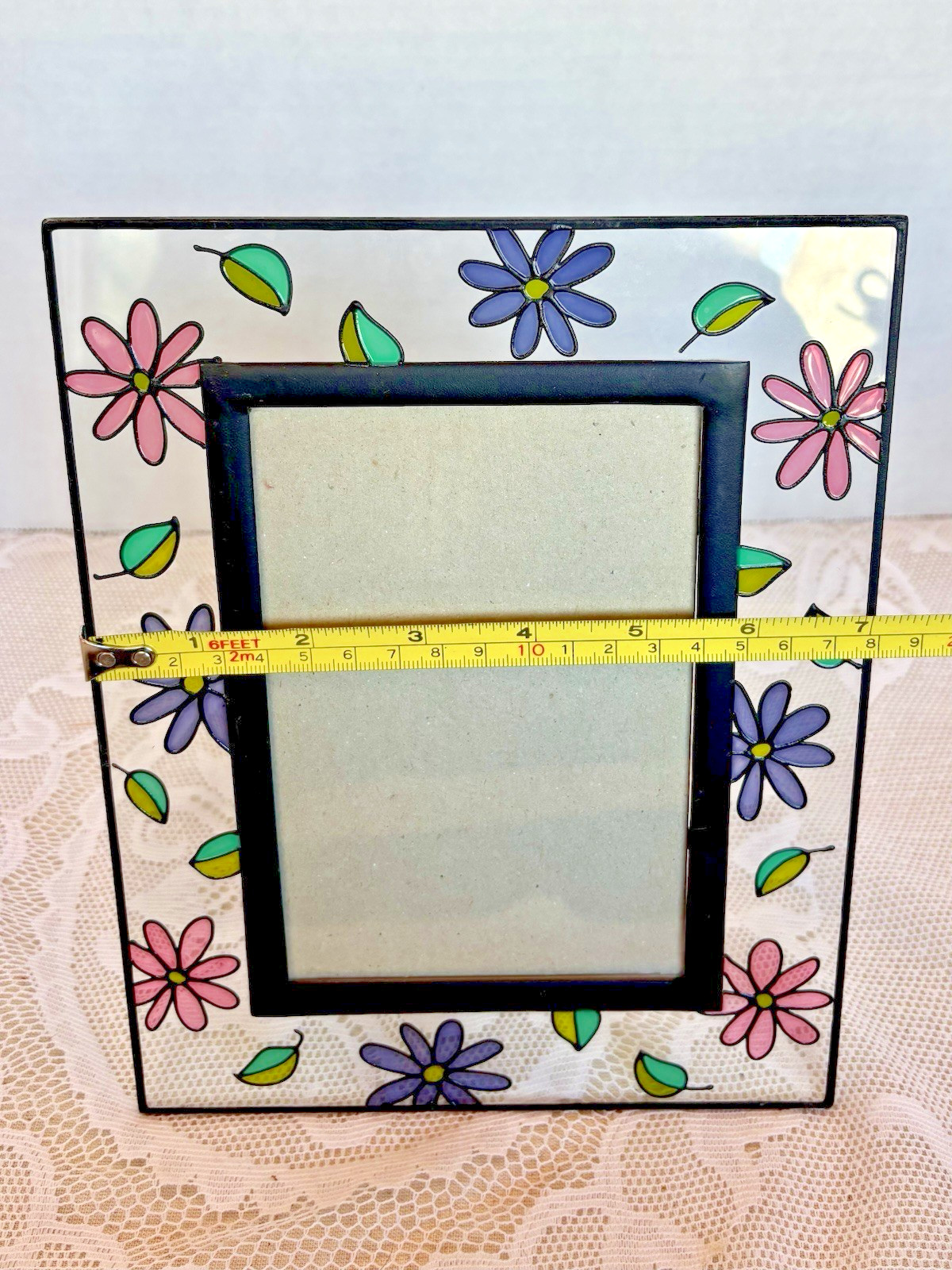 Elsa Stained Glass Photo Frame Pink Purple Floral 4×6 Vintage Style EUC