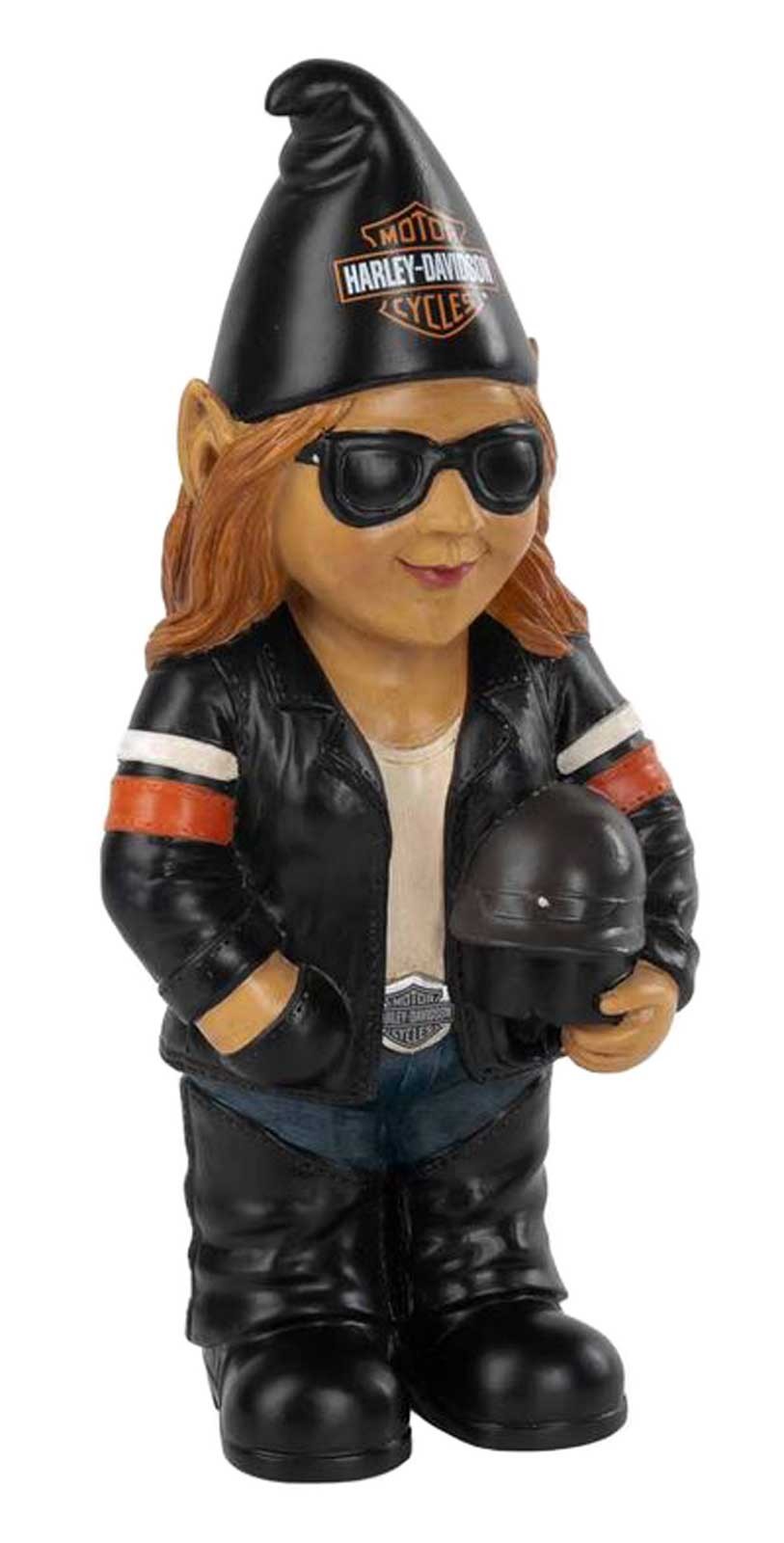 Harley-Davidson Sculpted Lady Biker Garden Gnome Sunny, Indoor/Outdoor Use