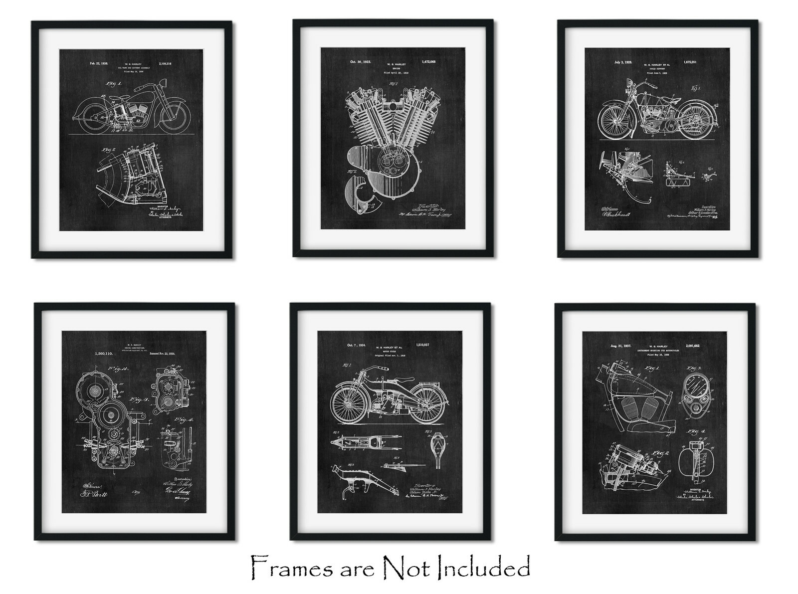 6 Patent Prints Harley Davidson American Motorcycle Lovers Gift 8×10 in Wall Art