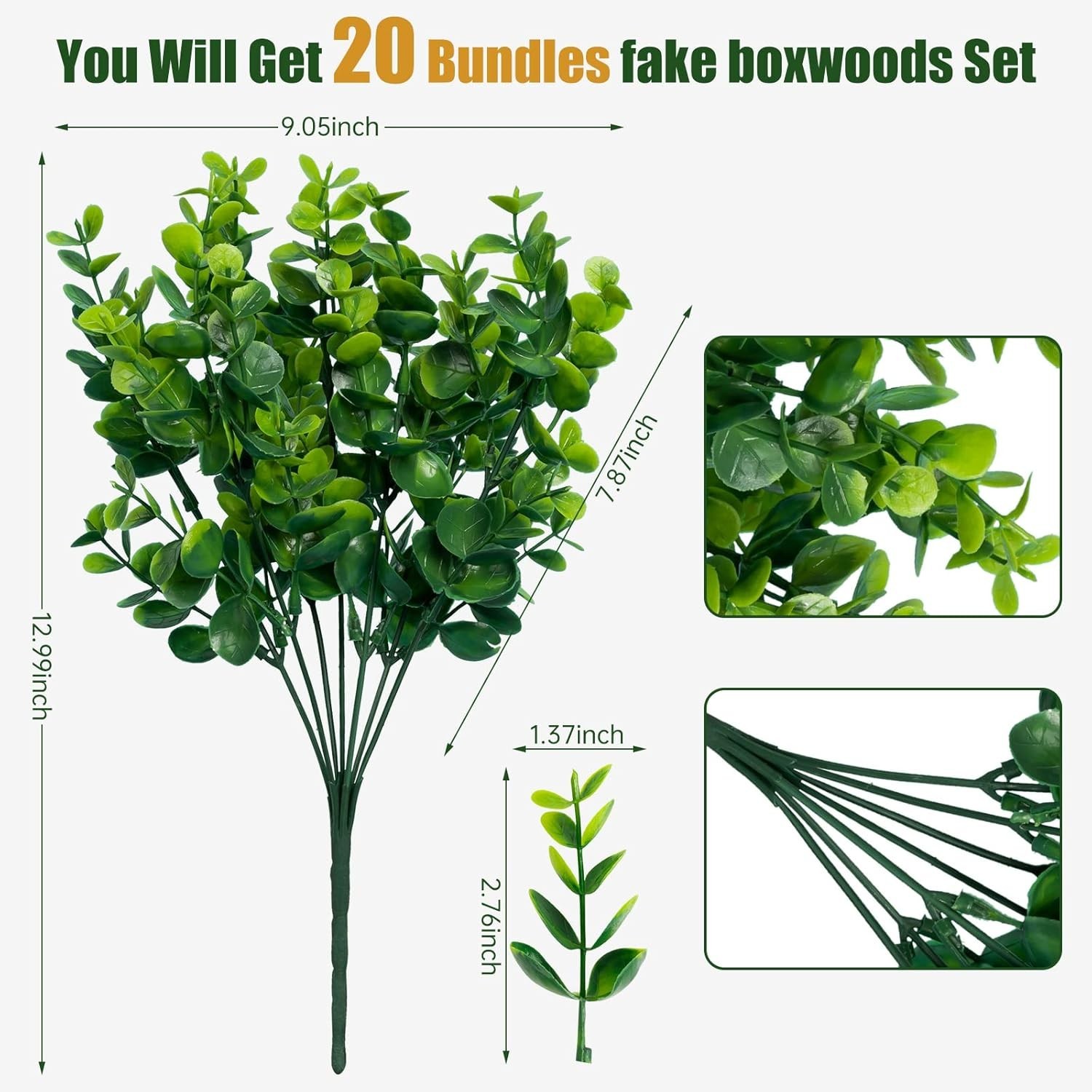 Durable, Easy-Care Artificial Boxwood Shrubs for Office & Home Use – 20 Count