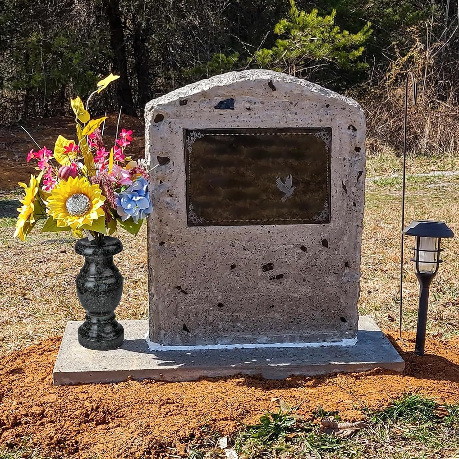 Cemetery Memorial Vase, Natural Granite Stone Flower Vases with Draining Holes f