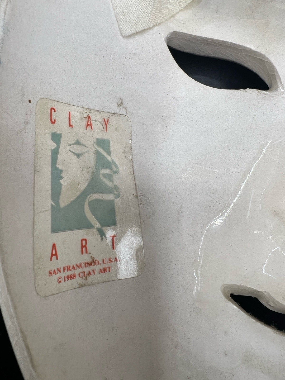 VTG CLAY ART CERAMIC FACE WALL MASK THEATRE SNOWFLAKE FLAPPER ‘88 FEMALE 8” USA