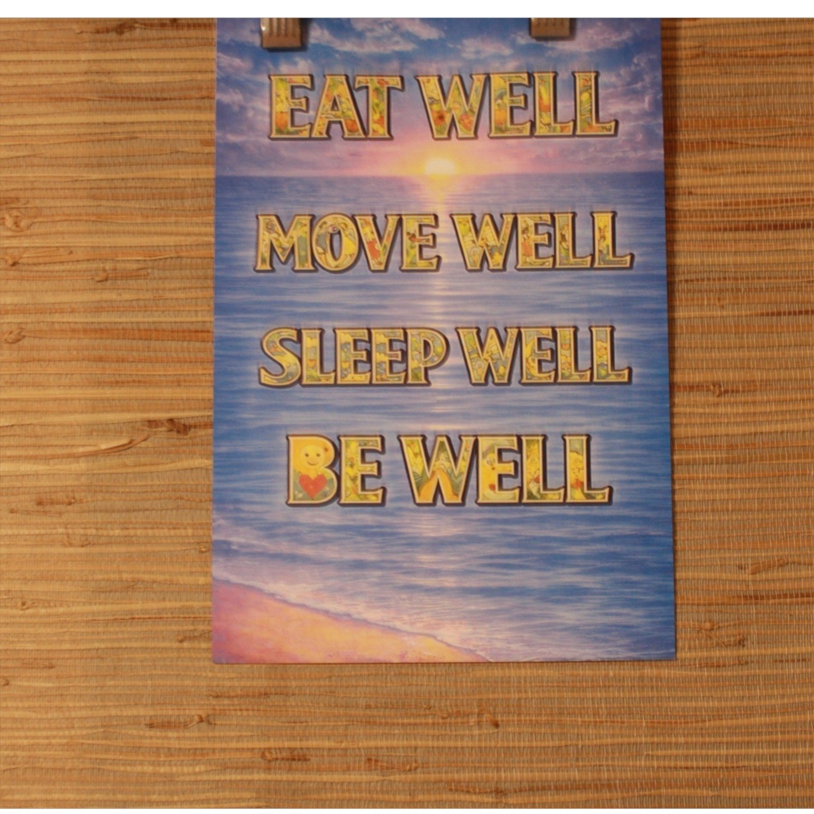 Inspirational Wellness Poster Ocean Sunset Eat Move Sleep Be Well Wall Art Print