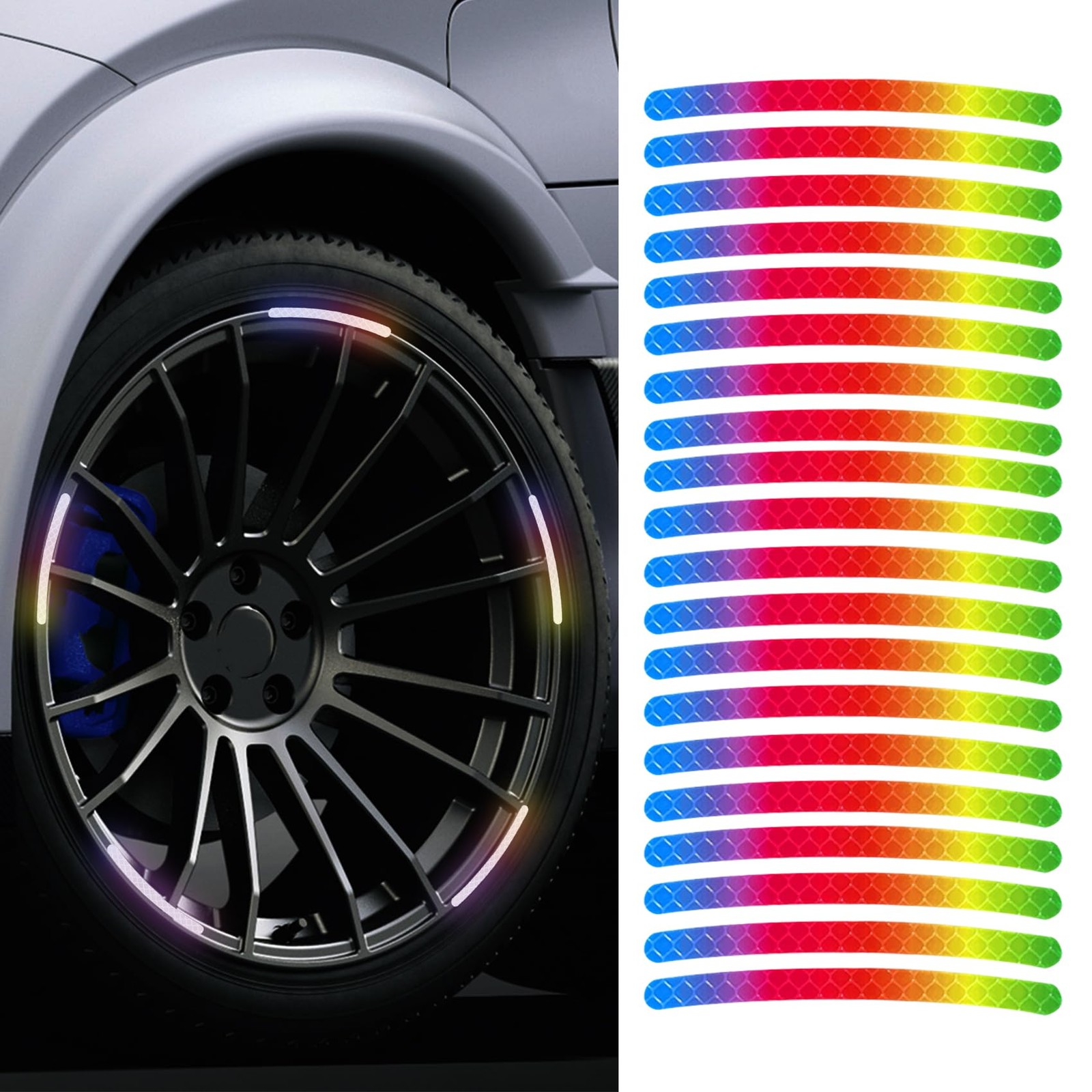 20 Pack Reflective Wheel Rim Stripe Stickers for Cars and Motorcycles