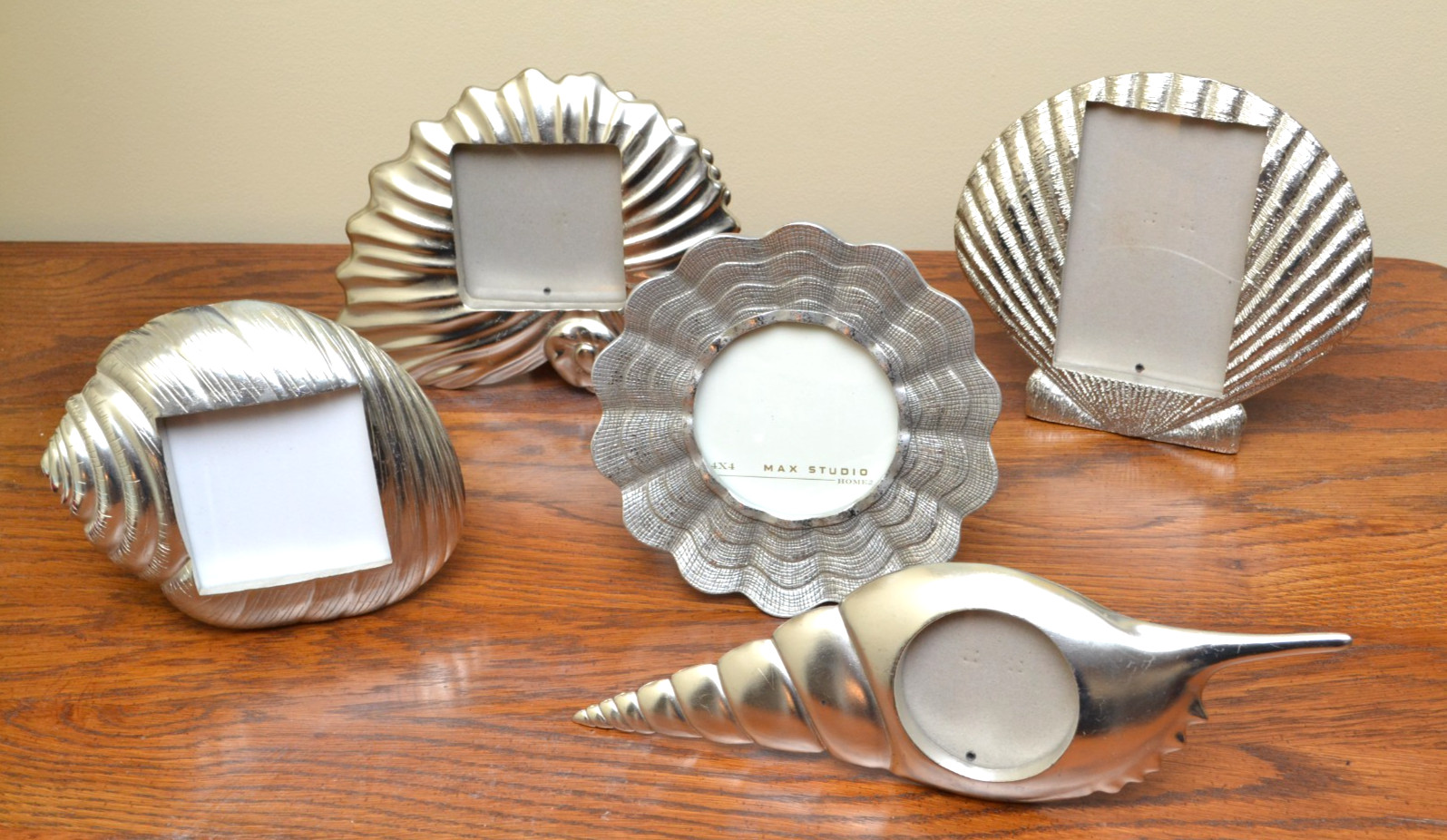Set of 5 Sea Shell Shape Photo Frames Silver Tone Medium Vintage