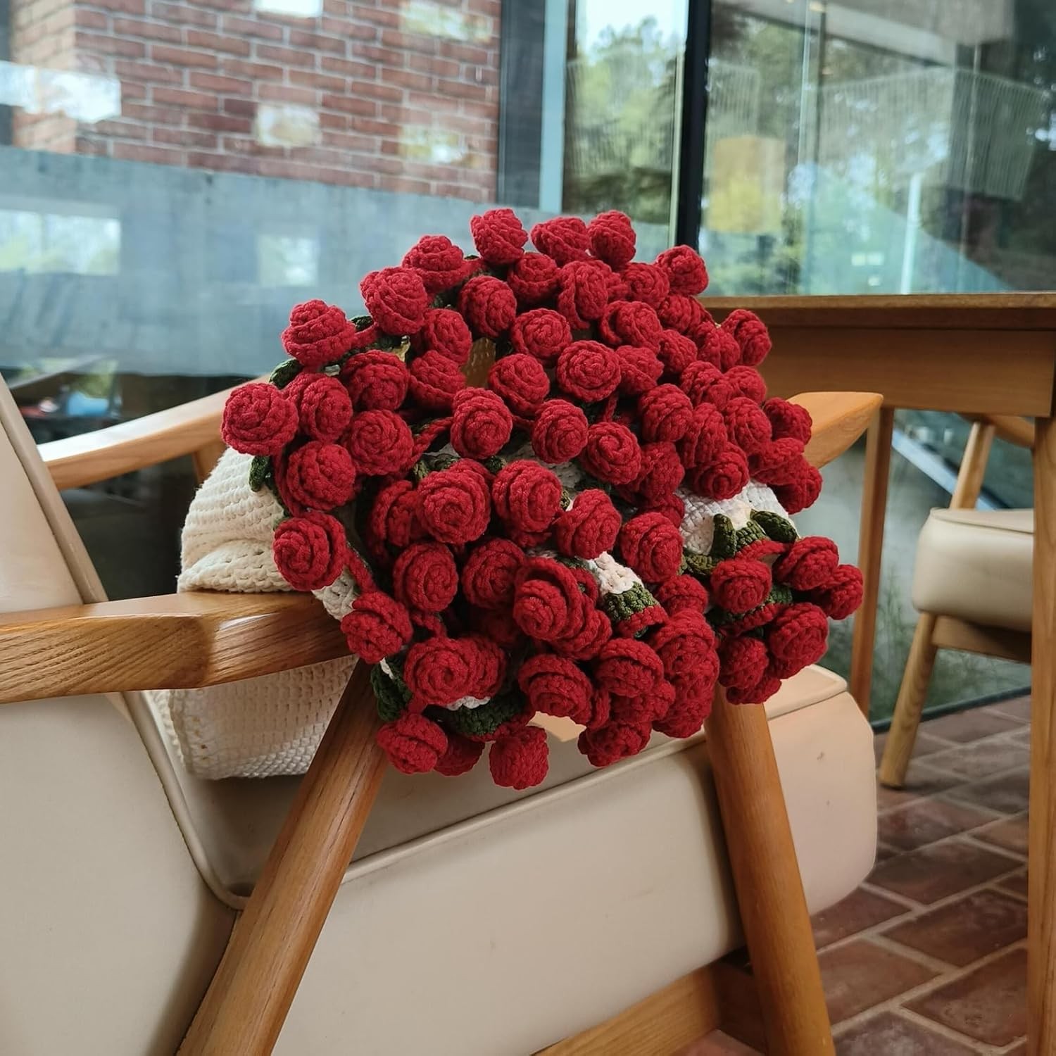 New Crochet Flower Bouquet Blanket Handmade Red Rose Gift Fast Shipping