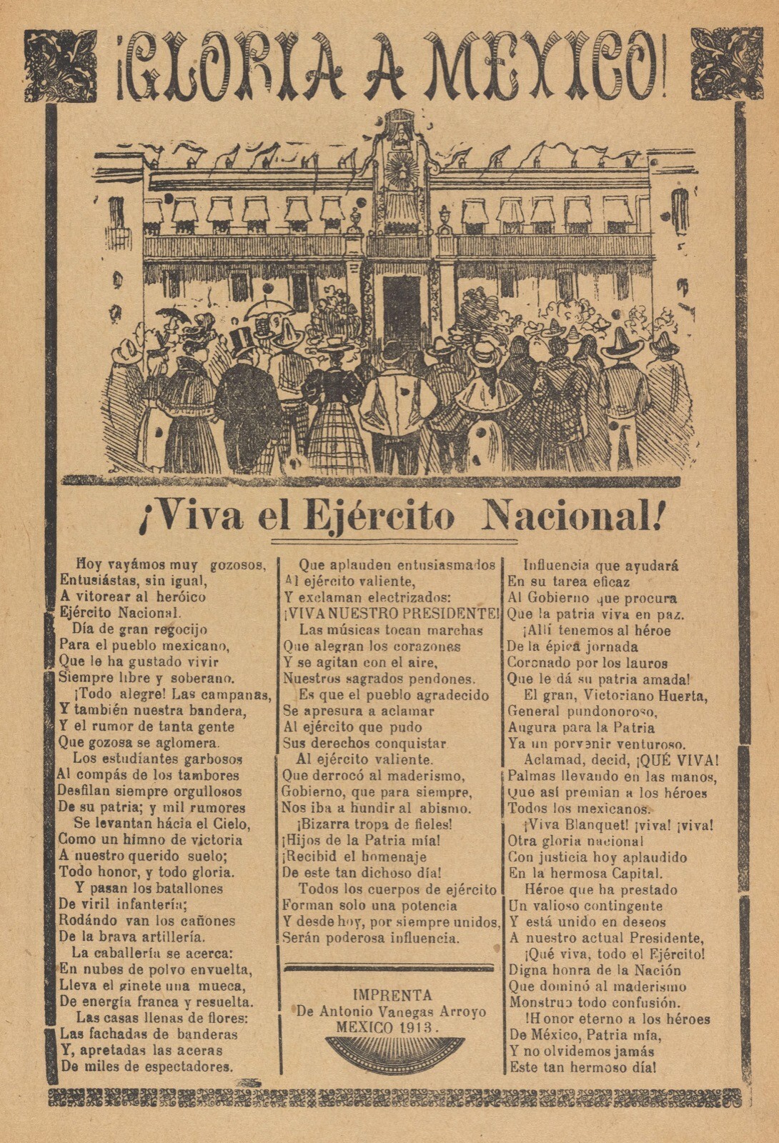 Decor Poster.Wall vintage art design.1912 Mexican poetry.Gloria a Mexico.12645