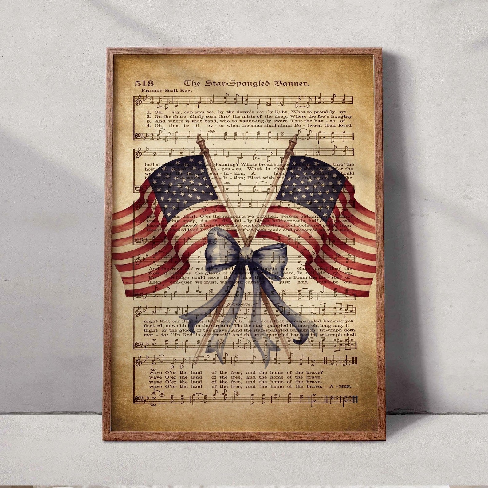 Vintage Star Spangled Banner Wall Art, Patriotic Sheet Music Poster, 4th of July