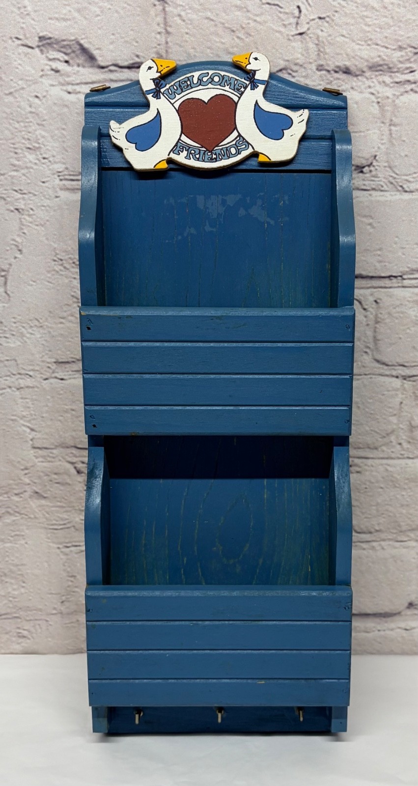 Veg Country Goose Duck Blue Wood Wall Organizer Mail Holder Key Rack 80s 90s