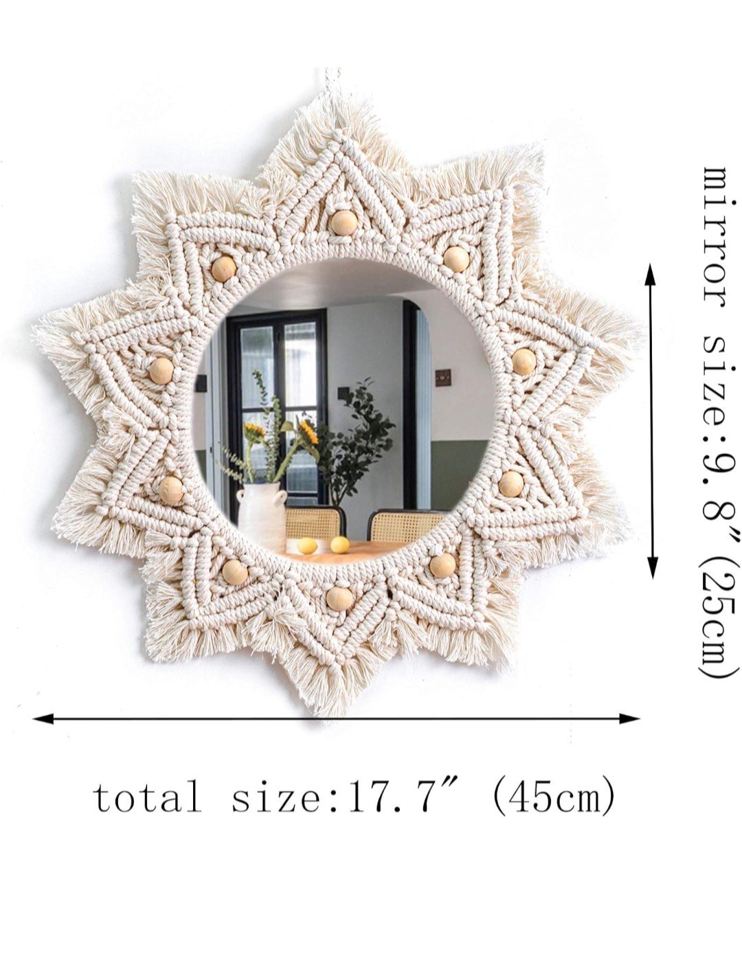 Boho Wall Decor Mirror Circle Hanging Mirror for Bedroom Living Room Home Decor