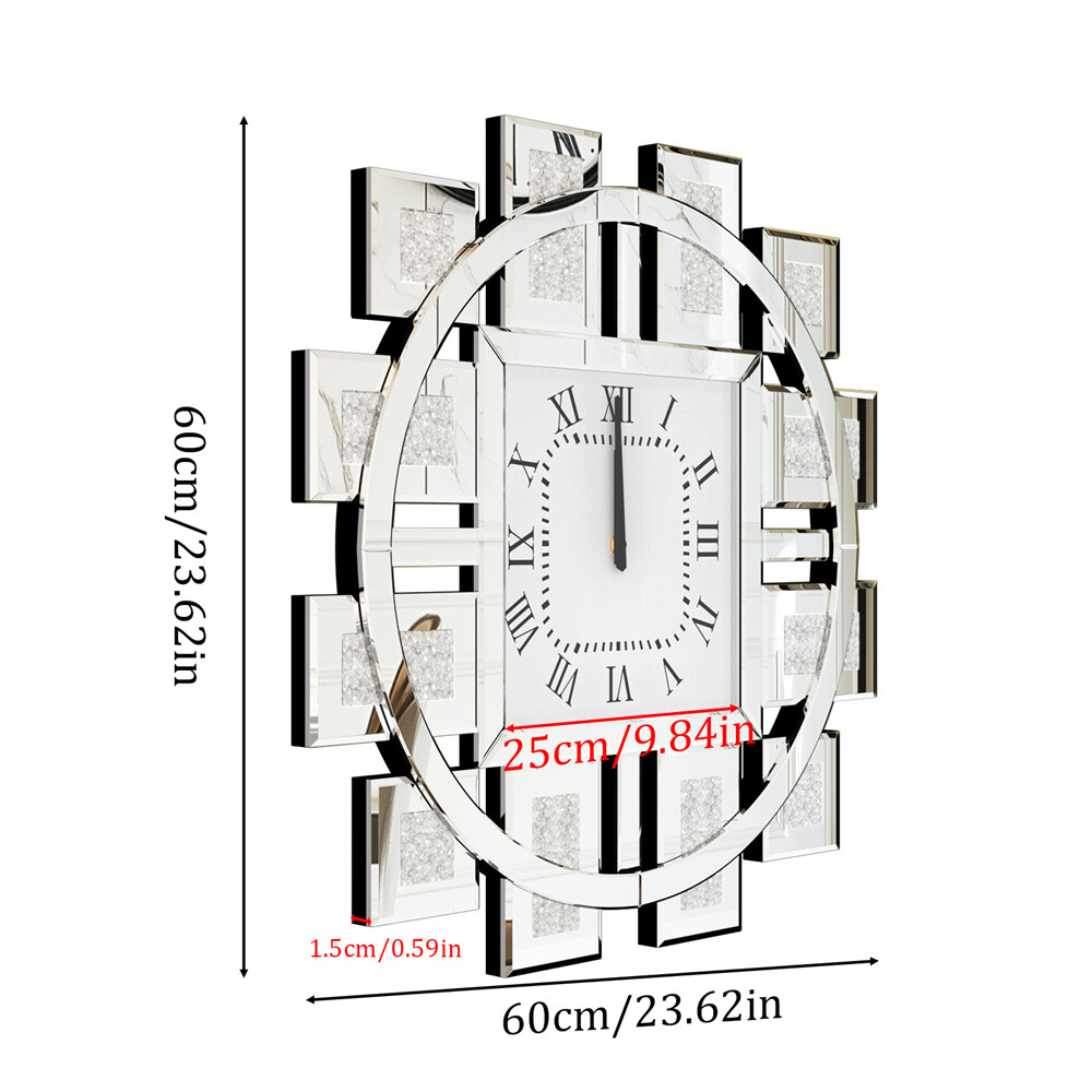 Irregular Sparkle Wall Decor Mirror Clock Beveled Crystal Diamond Finish 2 Color