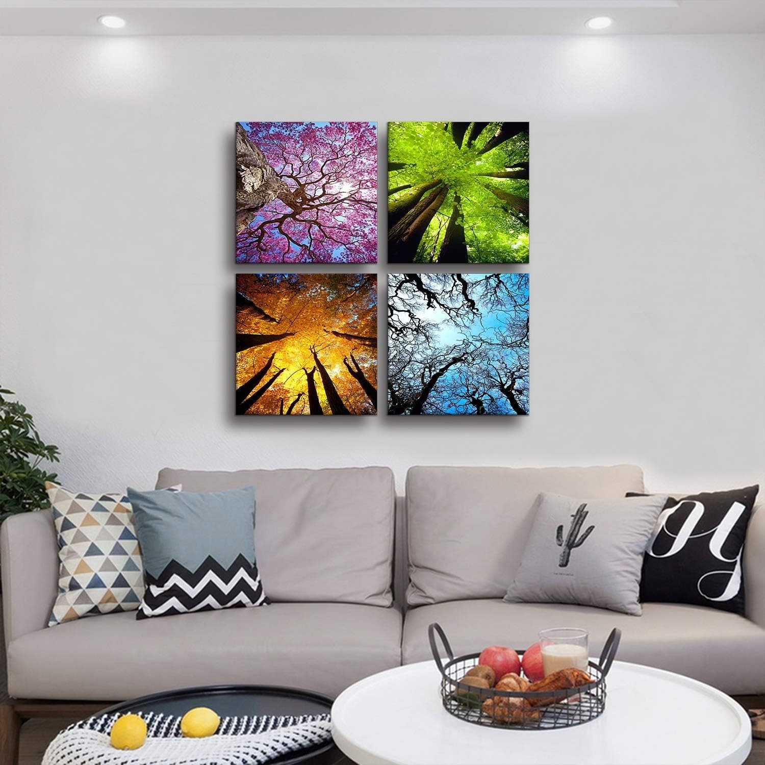 Elegant 4-Panel Four Seasons Tree Canvas Art – Nature Wall Decor 12x12in
