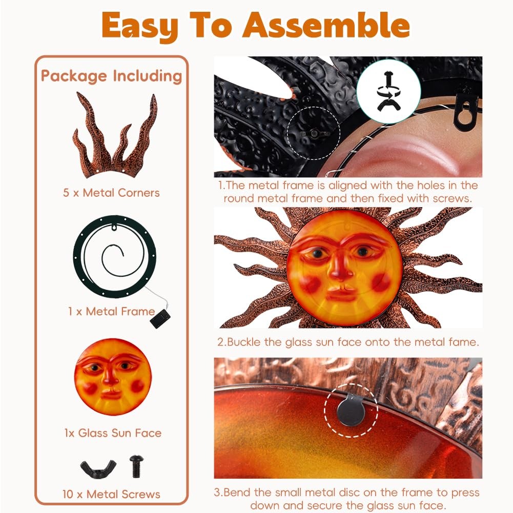 Large Sun Face Wall Decor, Solar Metal Wall Art Decor Hanging Rust Proof for …