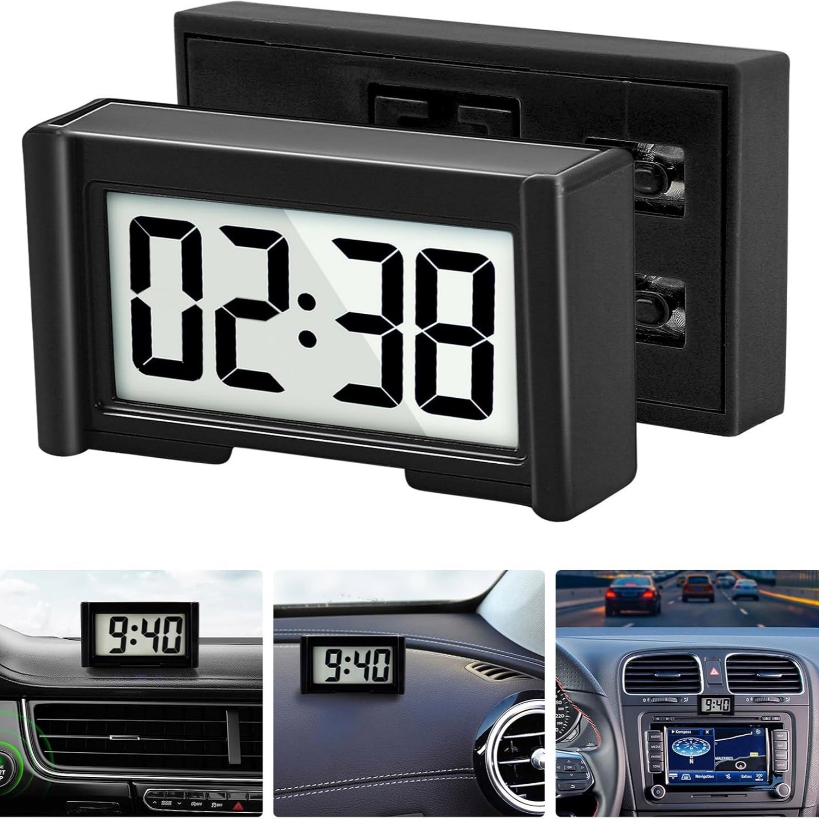 New 3 Pack Mini Digital Clock Small Adhesive Stick On Easy To Read Large Numbers