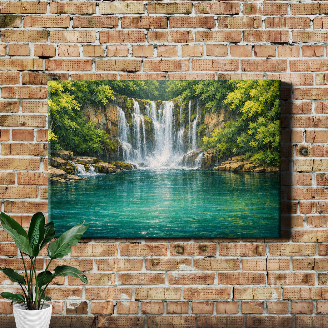 Nature Waterfall Green Tree Lake Canvas Painting Wall Art Poster