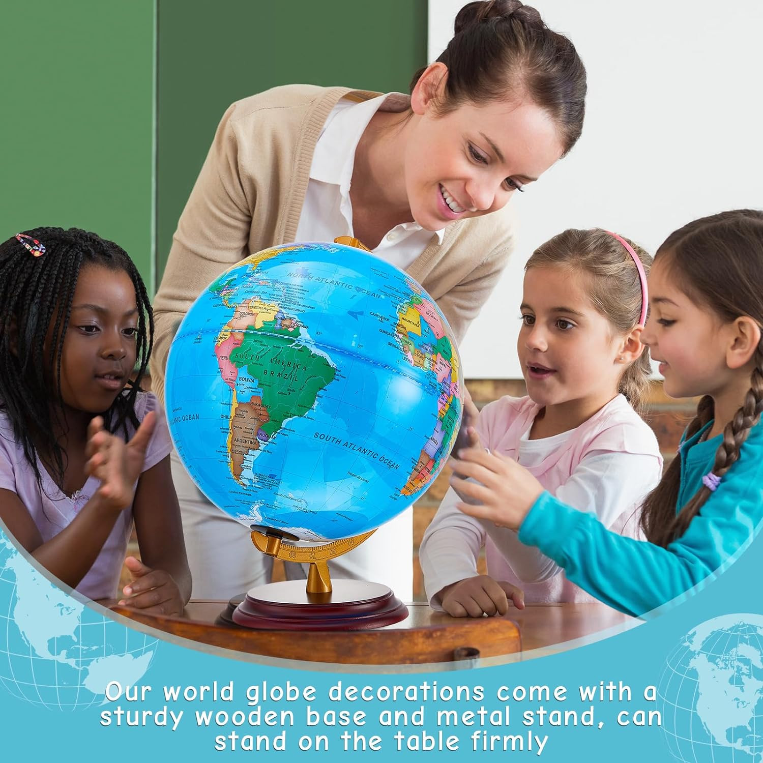 13” Illuminated World Globe for Adults 720°/360° Rotation Rewritable Kids Light