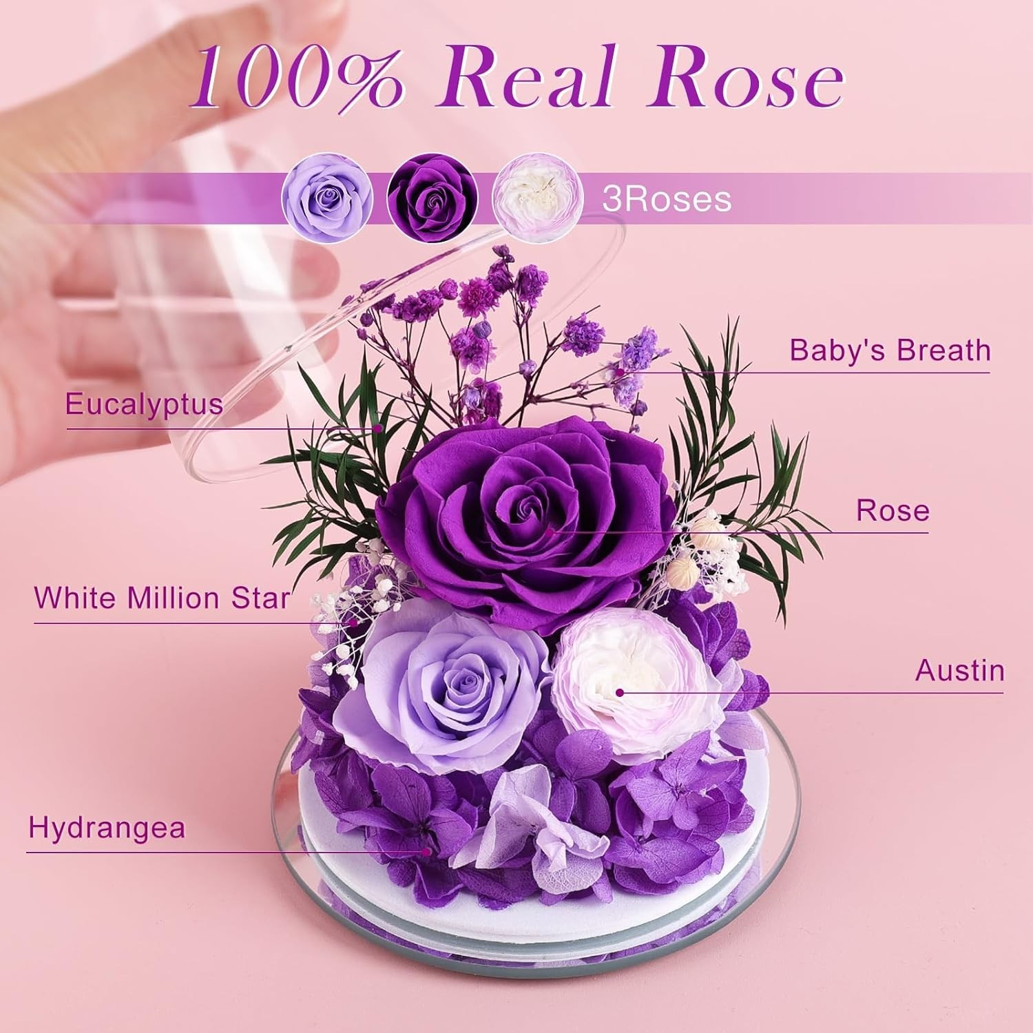 Gifts for Mom Women Birthday Preserved Rose in Glass Angel Figurine Forever F…
