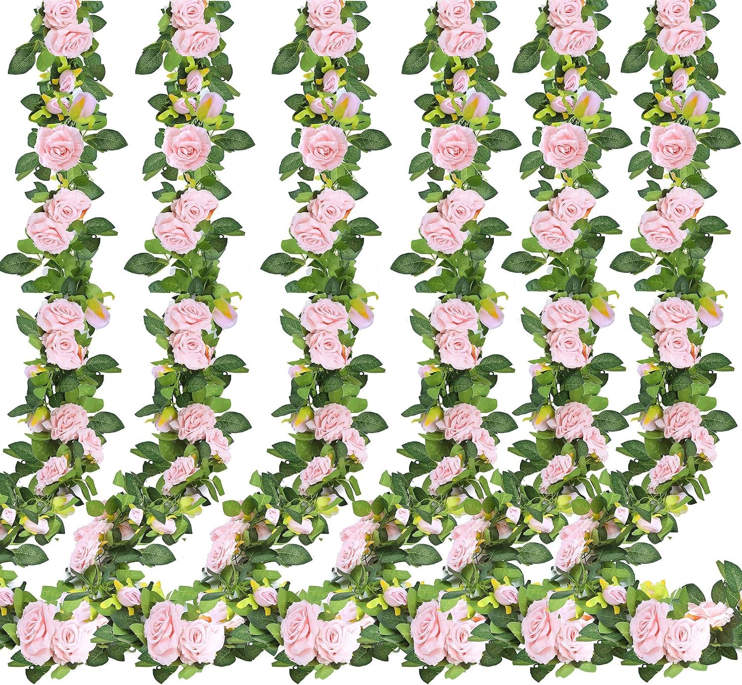 6Pcs 46.5Ft Artificial Rose Vine Fake Flower Garland Floral Garland Faux Silk