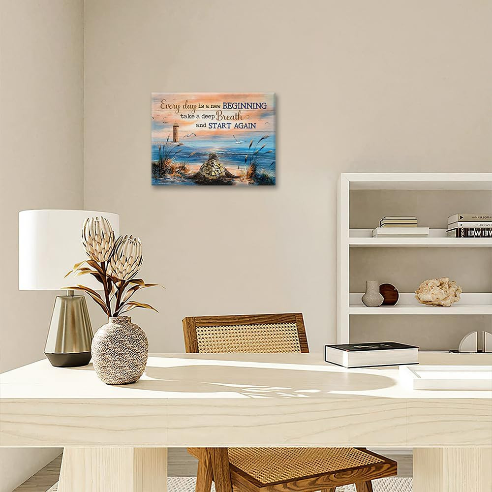 Sea Turtle Bathroom Decor Wall Art Beach Blue Ocean Lighthouse Inspirational Quo
