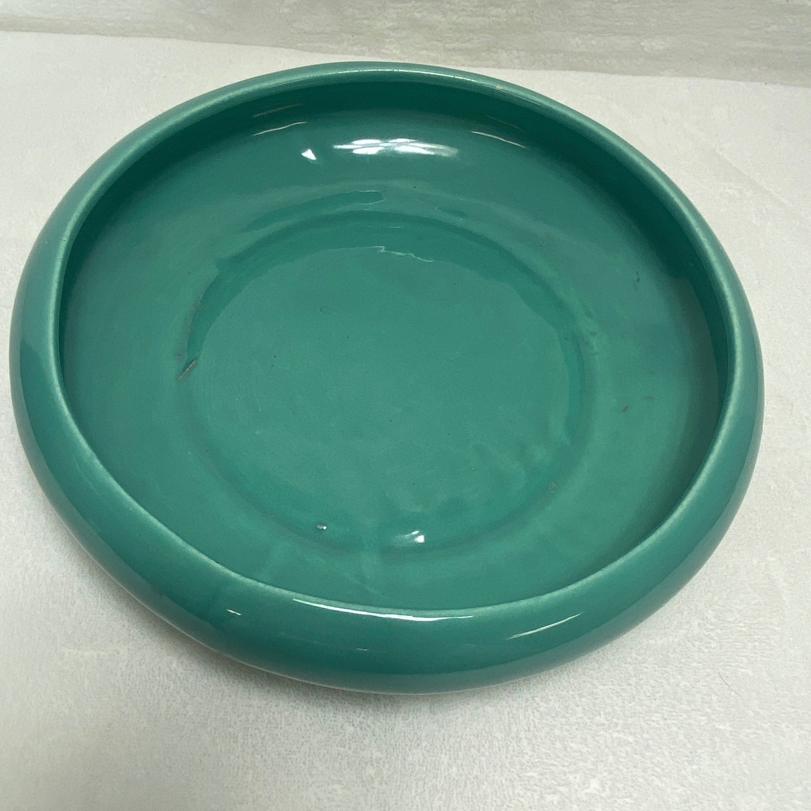 MCM Fenton Art Glass? Teal Ceramic Trinket Serving Dish Planter Vintage Retro