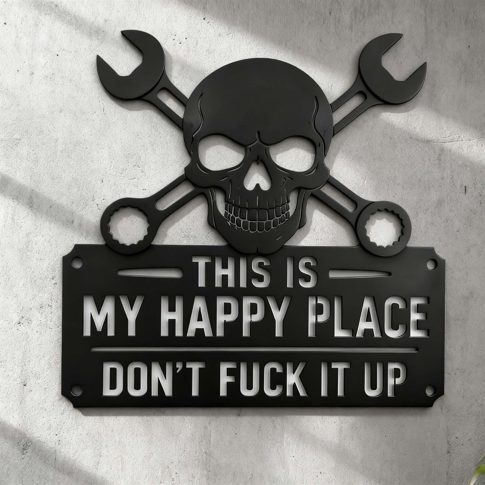 Industrial Style Metal Sign, This Is My Happy Place Skull Plaque
