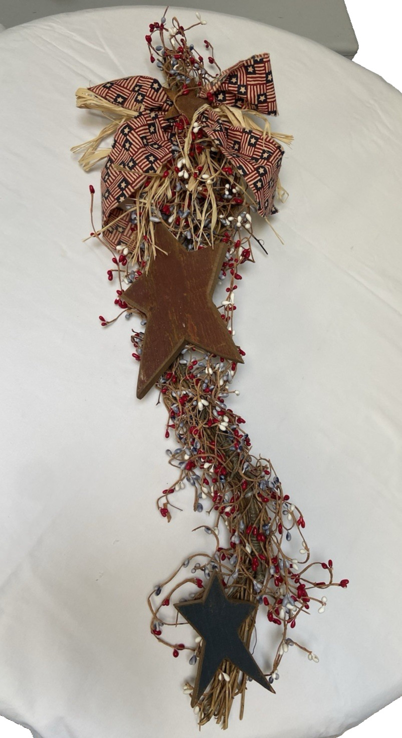 Pip Berry Swag Wall Art Hanging Red White Blue Patriotic Wood Stars Rustic 29″