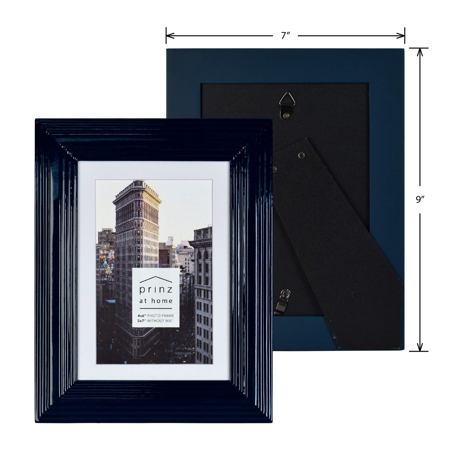 PRINZ Midtown High Gloss 4×6″ Molded Modern Picture Frame, Dark Blue Midnight
