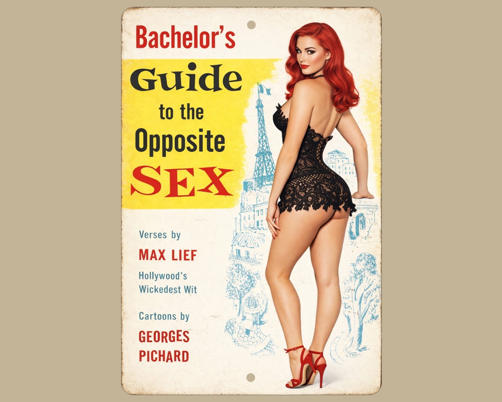 Bachelors Guide to Opposite Sex, 8X12 Aluminum Sign, Redhead Reproduction Cover