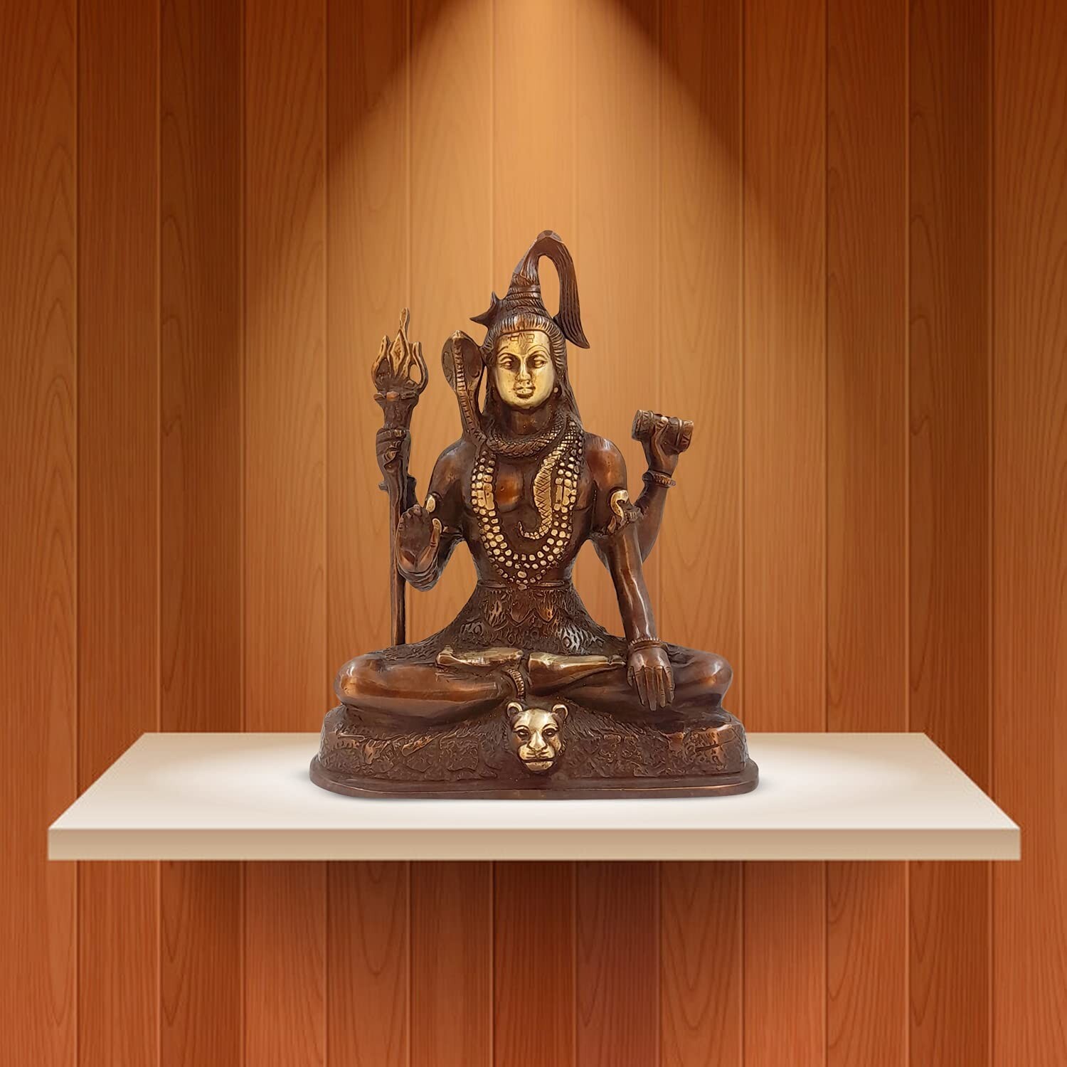 Hindu God Lord Brass Shiva Shiv Sitting with Trishul Idol Statute Figurine