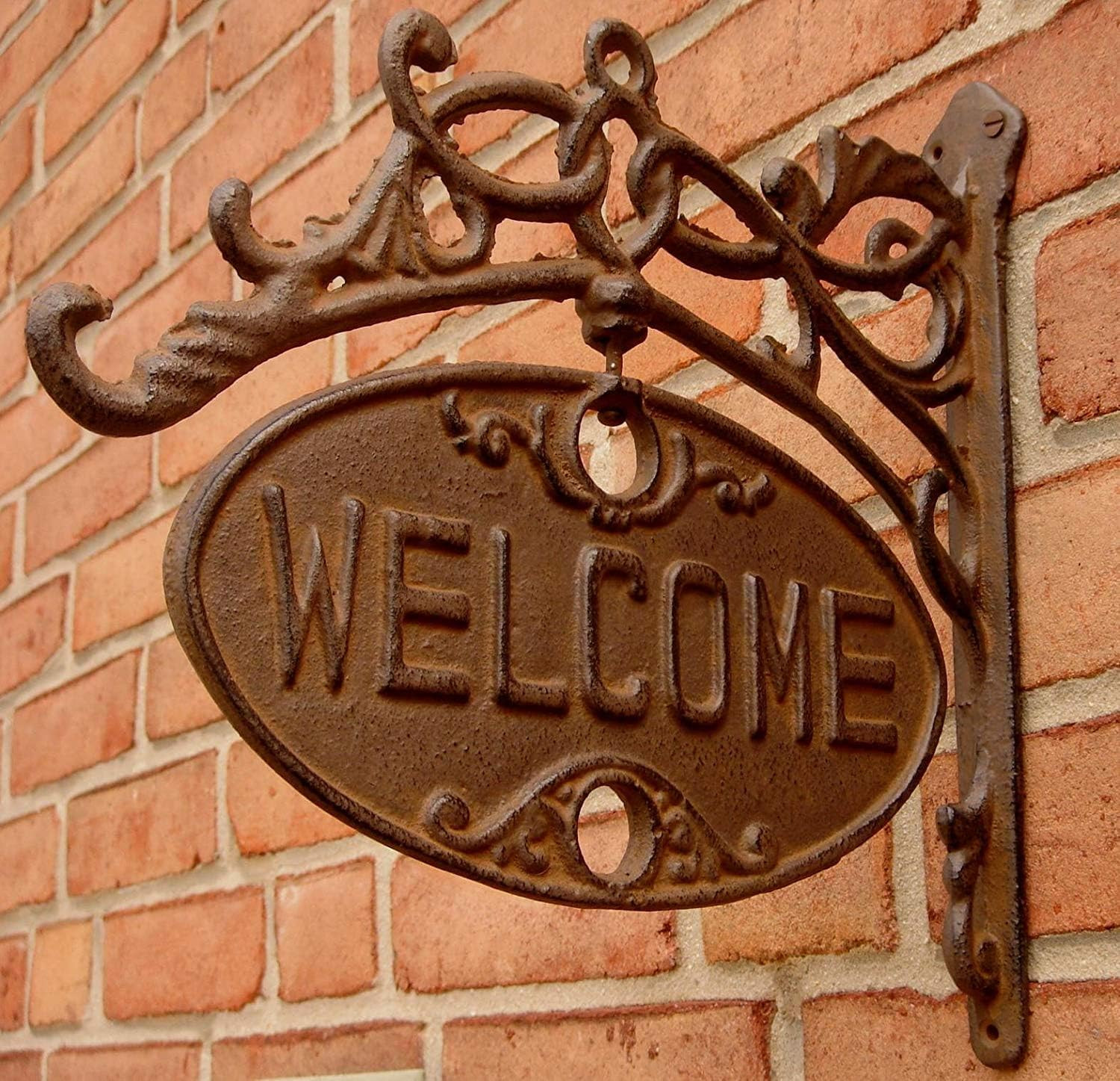 Upper Deck Welcome or Go Away Sign Ornate Cast Iron Front Door Plaque