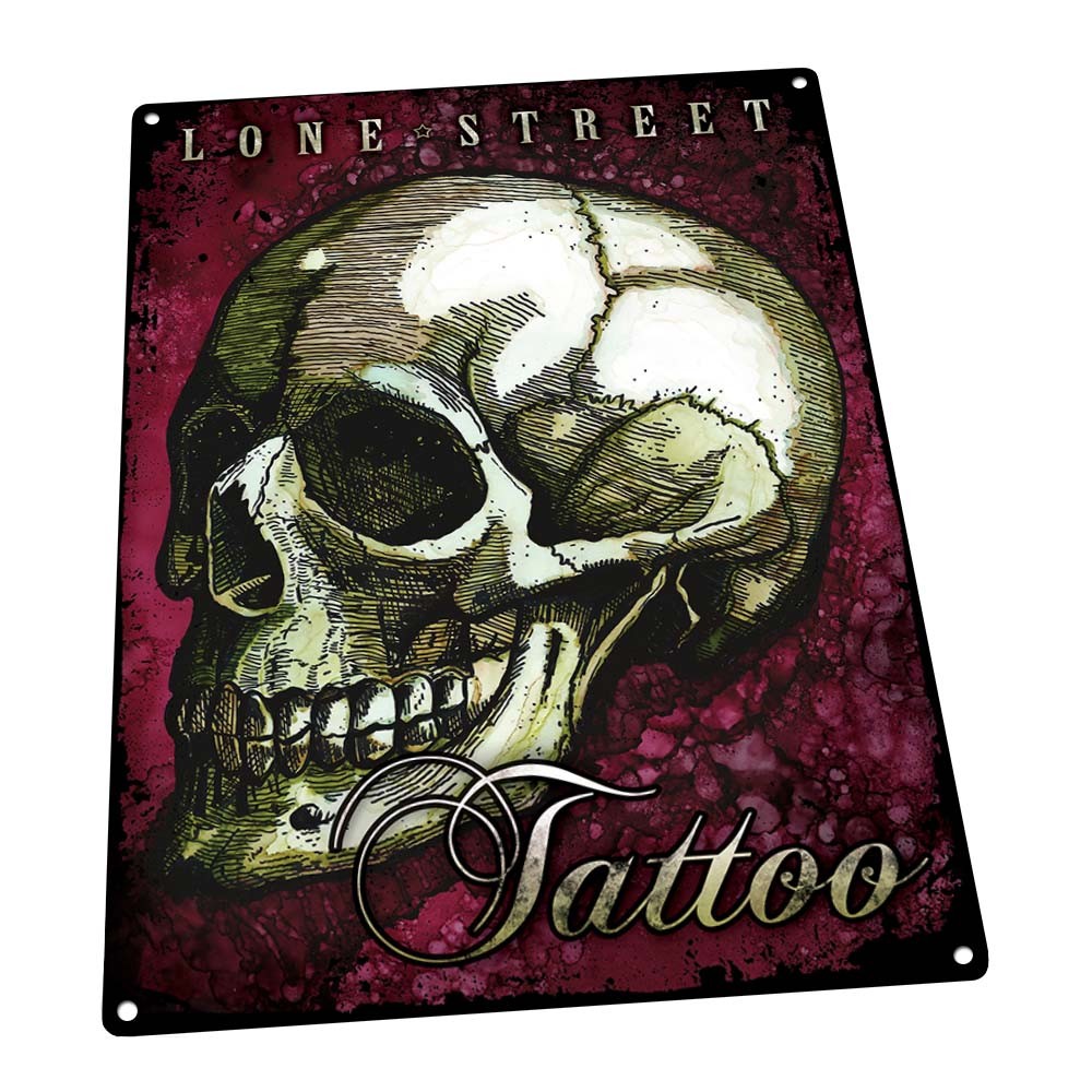 Lone Street Tattoo Metal Sign; Wall Decor for Studio or Office