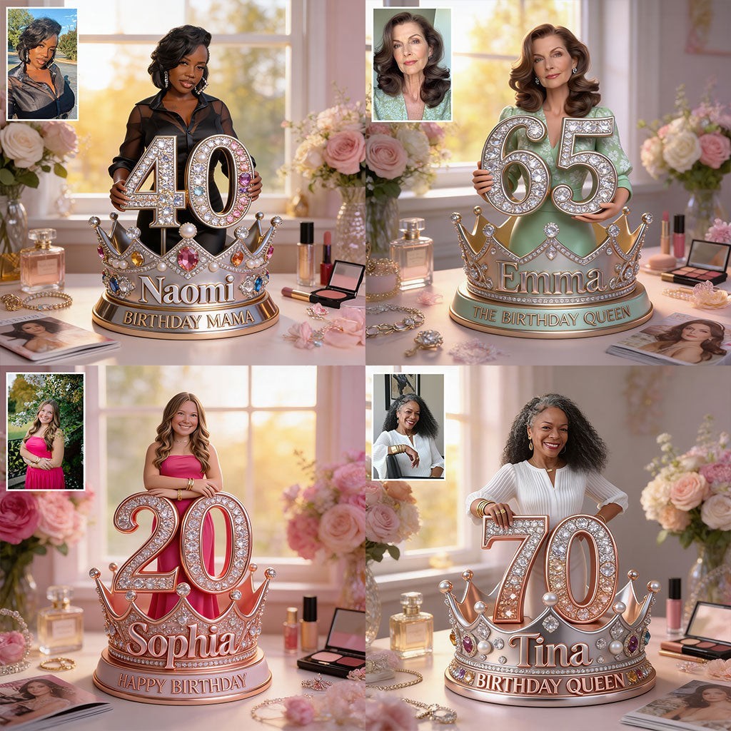 Custom Photo Birthday Queen Crown Acrylic Block Personalized Age Gift