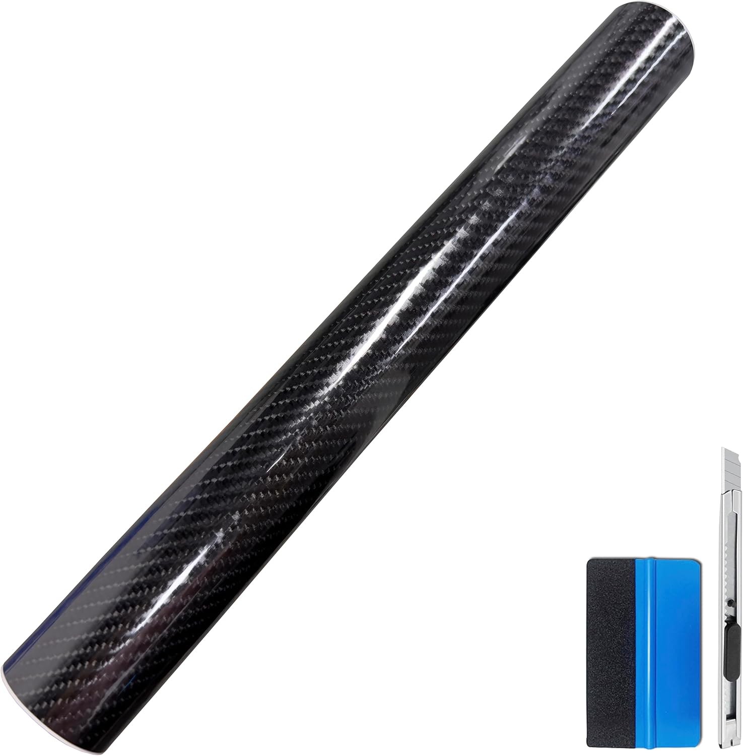 6D High Gloss Black Carbon Fiber Vinyl Wrap Roll with Air Release for Cars