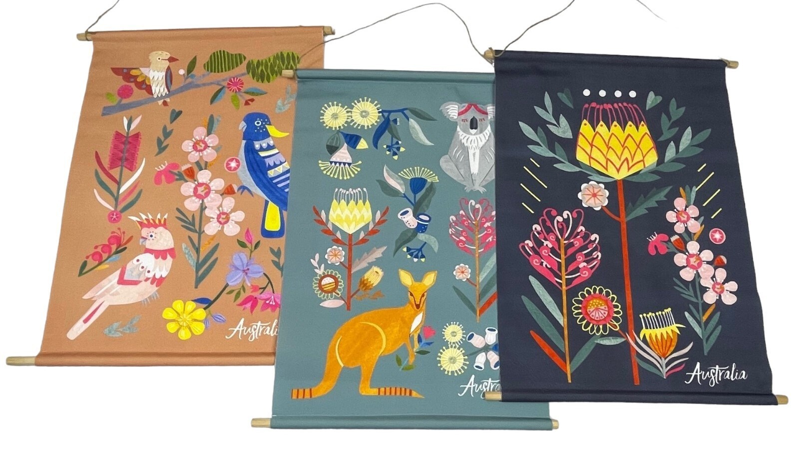 Canvas Prints x 3 Australian Flowers & Animals Ready-To-Hang 65cm x 50cm