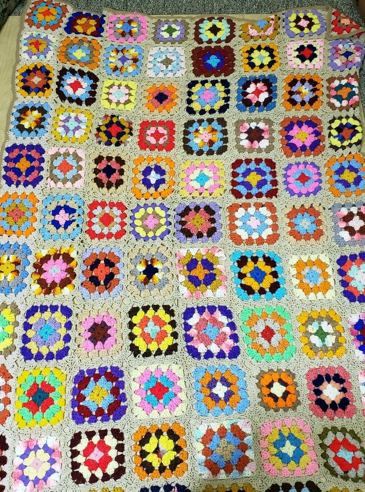 Granny Square Roseanne Afghan Throw Blanket 63″x44” Hand Made Multicolor Crochet