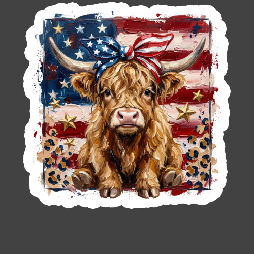 Highland Cow Sticker Vinyl Decal Patriotic American Flag USA Western Cattle
