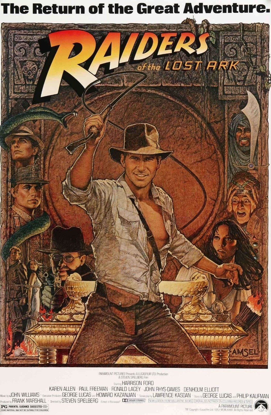 1981 Indiana Jones Raiders Of The Lost Ark Movie Poster Print Harrison Ford 🍿